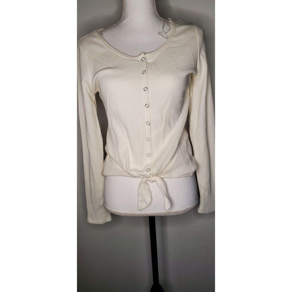 Ultra Flirt Long Sleeve Tied Hem 2 Way Shirt Large